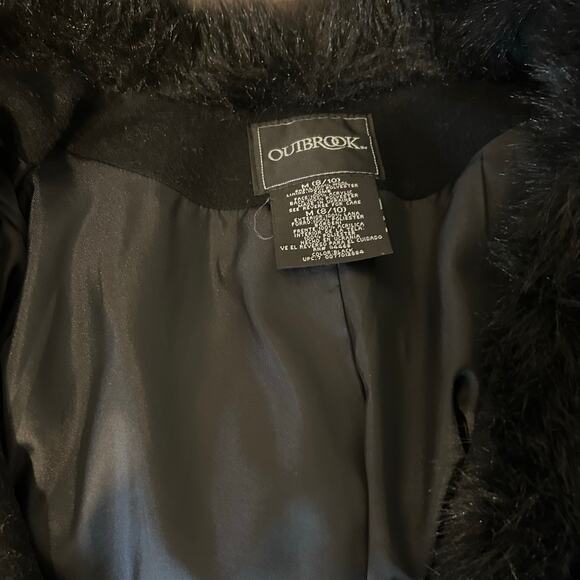 Outbrook 100% Wool Jacket Faux Fur Shawl Collar SZ M 8-10 Black Overcoat Preppy - Picture 8 of 12